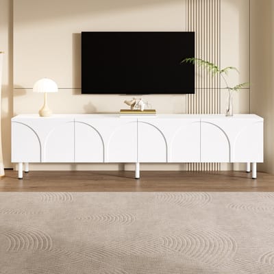 STILVORA Tv-Meubel - Vier Deuren Met Golvend Reliëf - Opbergkast Voor Woonkamer - MDF En Spaanplaat - 180x35x49 Cm - Wit