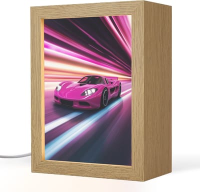 Nachtlampje 15x20 cm - Kinder lampje - Raceauto - Roze - Neon - Tafellamp kinderkamer - Slaapkamer lamp - Bedlamp kinderen - Kinderlampje stopcontact - Wandlamp babykamer - Nachtlampjes