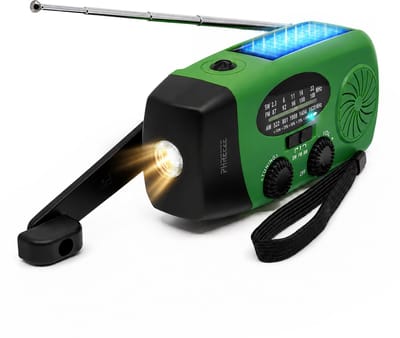 Oplaadbare Draagbare Radio FM/AM/SW Wereldontvanger - Noodradio Solar Opwindbaar met Handslinger, Powerbank, LED Zaklamp & SOS - voor Noodpakket en Stroomuitval - Groen