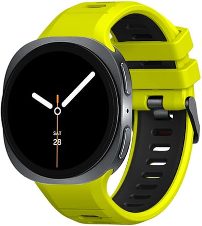 Stravo Twee-kleurige Siliconen Horlogeband – Geschikt voor Samsung Galaxy Watch 9 (40/44mm) / Watch 8 (40/44mm) / 8 Classic (46mm) – Premium Sportband met Contrasterende Kleuren – Geel/zwart