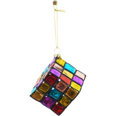 Housevitamin Kersthanger Kubus – Glas – Multicolor – 5,5×5,5×5,5 cm – Retro Kerstornament – Kleurrijke Kerstversiering