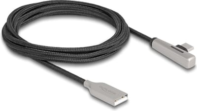 Delock USB 2.0 Cable Type-A male to USB Type-C™ male angled with LED and Fast Charging 60 W 2 m