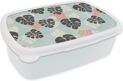 Broodtrommel Wit - Lunchbox - Brooddoos - Bladeren - Monstera - Hawaii - Patronen - 18x12x6 cm - Volwassenen
