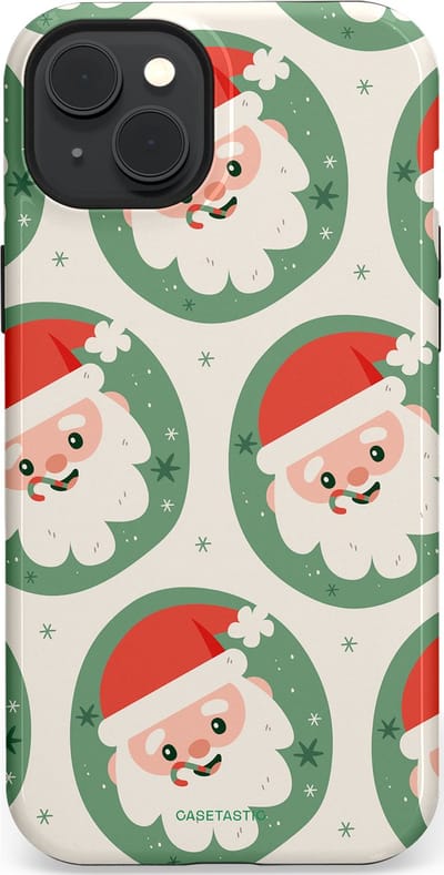 Casetastic hoesje geschikt voor Apple iPhone 15 Plus - MagSafe - Dubbellaagse bescherming - Zuurstok Groen Witte Kerstman - Fashion Case - Wit Saliegroen Crème Terracotta