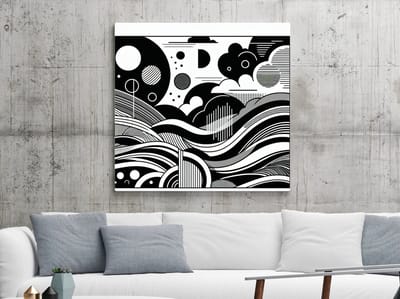 Modern zwart wit schilderij | Hedendaags monochroom meesterwerk: een spel van contrast en minimalistische uitdrukking | Kunst - 30x30 centimeter op Canvas | Foto op Canvas