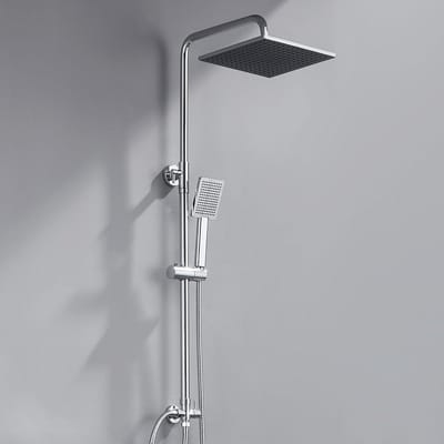 Auralum Rainforest Shower Set Without Tap, Shower Set with Rain Shower, Square Shower Head 25cm x 25cm, Rainforest Shower, Height Adjustable, 74-109cm Shower Rod