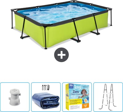 EXIT Rechthoekig Lime Frame Zwembad - 300 x 200 x 65 cm - Inclusief Pomp Solarzeil - Onderhoudspakket - Ladder - Nu extra voordelig