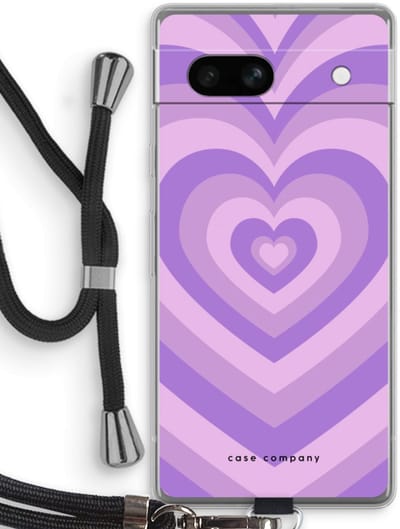 Case Company® - Hoesje met koord geschikt voor Google Pixel 7A hoesje met Koord - Hart Paars - Telefoonhoesje met Zwart Koord - Bescherming aan alle Kanten en Over de Schermrand