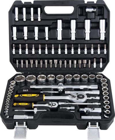 Gereedschapsset 94-delig - Dopsleutelset Handgereedschap - Motoronderhoud - Chroom-vanadium doppen - 94 stuks - Grijs