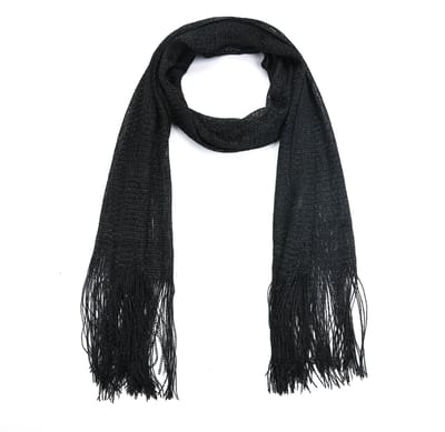Luxe Lurex Sjaal met Lange Franjes (195x45cm) - Zwart