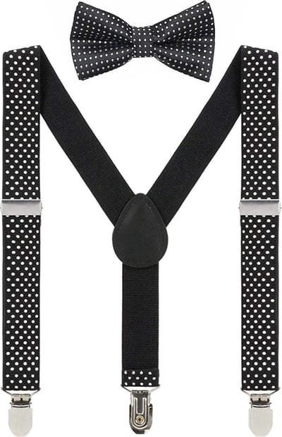 Fako Fashion - Kinder Bretels Met Vlinderstrik - Kinderbretels - Vlinderdas - Strik - Stipjes - 65cm - Zwart