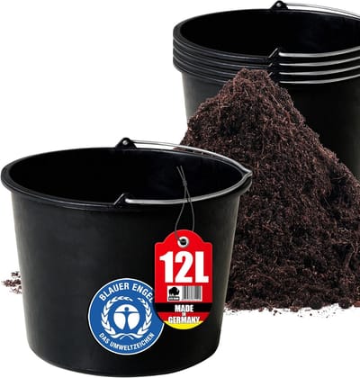 Set van 5 Stevige Bouwemmers met Hendel en Maatverdeling - 12 Liter Capaciteit