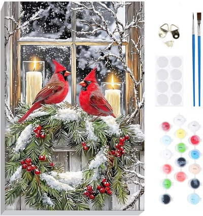 Kerst Schilderen op Nummer voor Volwassenen en Beginners met Lijst, DIY Acryl Winter Schilderset voor Thuisdecoratie en Creatieve Cadeaus