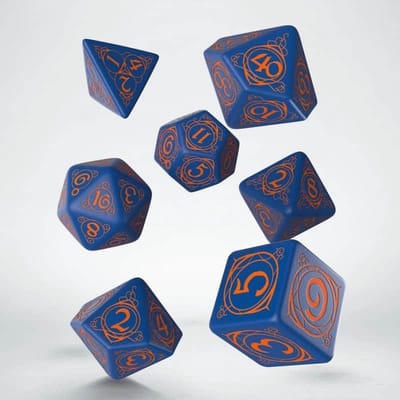 Q-Workshop Tovenaar - Donkerblauw & Oranje dobbelstenen set (7)
