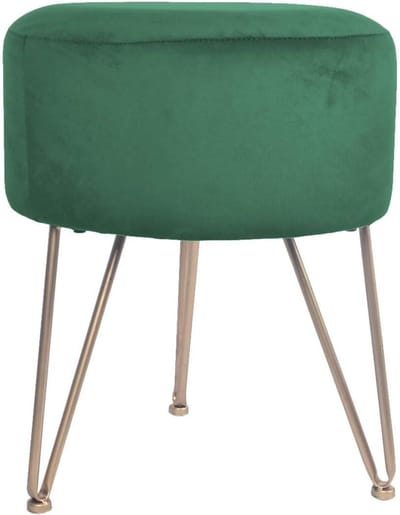 Rebecca Mobili Ronde kruk, voetenbank bladerdeeg, MDF ijzeren fluwelen spons, klassieke stijl, woondecoratie - afmetingen HxBxD: 43 x 35 x 35 cm (groen)