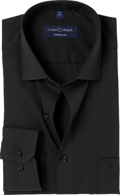 CASA MODA comfort fit overhemd - zwart - Strijkvrij - Boordmaat: 39 (EU maat: M)