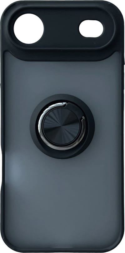 Hoesje Geschikt voor Apple iPhone 17 Air - Zwart - Casemania Matte Hybrid Back Cover met Vingerhouder - Smartphone Telefoonhoesje met Ring