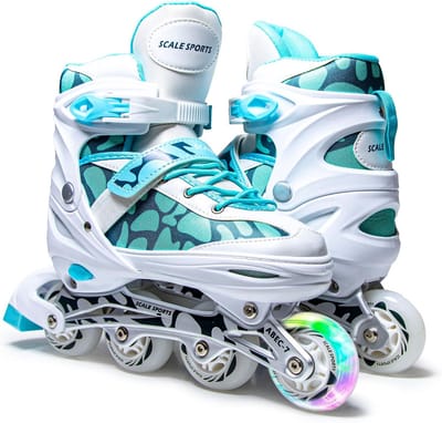 Verstelbare Skates - Schoenen Kind Volwassene - Recreatief Rijden - Wielen Lichtgevend - Maat M - Mint Groen