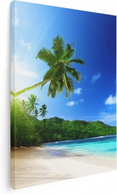 Artaza Canvas Schilderij Zee En Strand - 30x40 cm - Klein - Wanddecoratie Palmboom - Muurdecoratie Woonkamer - Kamer Accessoires Tropisch