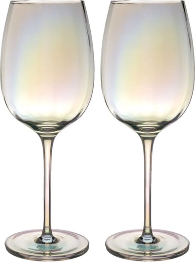 Intirilife 2x Wijnglas met Regenboog Glinstering en Golvende Vorm - 440 ml Inhoud - Witte wijn Rode wijn Kelk Vaatwasmachinebestendig Schokbestendig Kristalglas