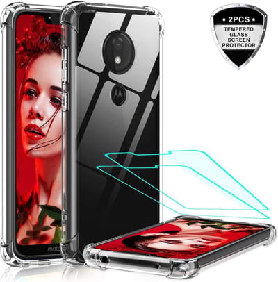 Hoesje Geschikt voor: Motorola Moto G7 en G7 Plus - Anti Shock Hybrid Case & 2X Tempered Glas Combi - Transparant