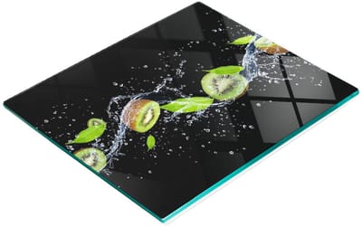 Duurzame en stijlvolle glazen snijplank met kiwi- en waterpatroon, 60x52 cm