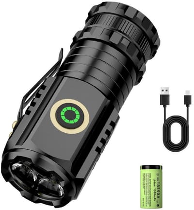 Ynkkvre -Compacte Zaklamp LED 1500 Lumen – USB Oplaadbaar met 18350 Lithiumbatterij – 5 Lichtmodi, Stroboscoop, Waterbestendig en Magnetisch – Voor Kamperen, Outdoor en Noodsituaties