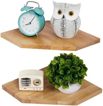 PromoHome Hoekplanken Set van 2 - Massief Houten Wandplanken voor Hoekopberging