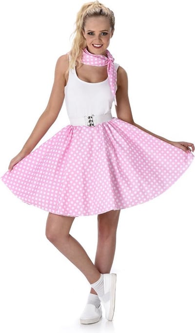 Karnival Costumes Polkadot 50's Rok & Sjaaltje Carnavalskleding Dames Carnaval - Polyester - Maat S - Lichtroze - 2-Delig Rok/Nek Accessoire