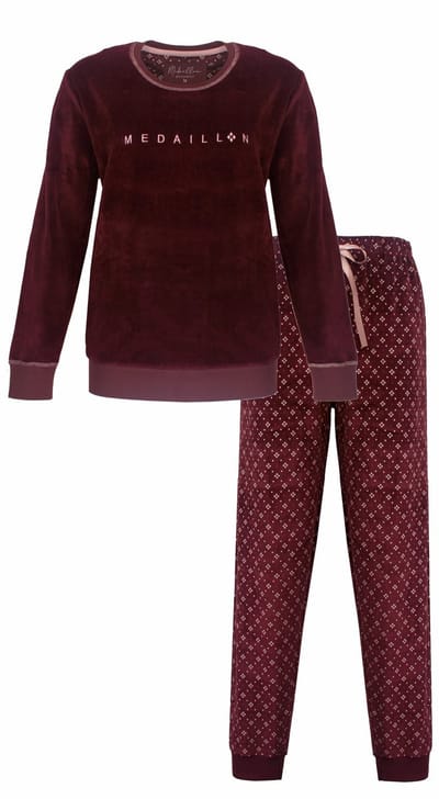 Medaillon Dames Pyjama - Zachte Velours - Dessinbroek - Rood - Maat 3XL
