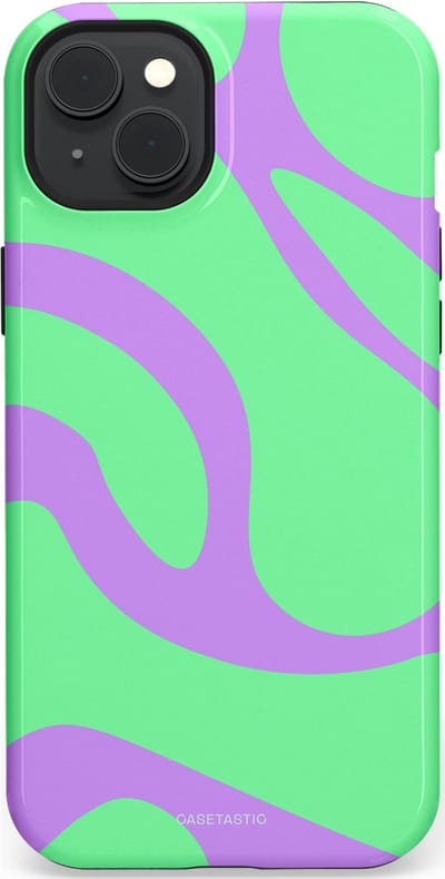 Casetastic Hoesje Geschikt voor Apple iPhone 15 Plus Magsafe - Stijlvolle Beschermende Duo-layer Case - Pastelgolven Mint-Lila