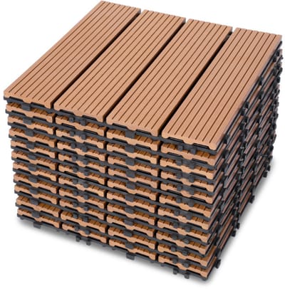 Terrastegels 30x30cm 11 stuks 1m² WPC Tegels Balkon Terras of Vlonder Snelle Montage Vlondertegel Tuintegels Terrasplanken Balkon vloer Kliktegels Buiten tegels Geelbruin