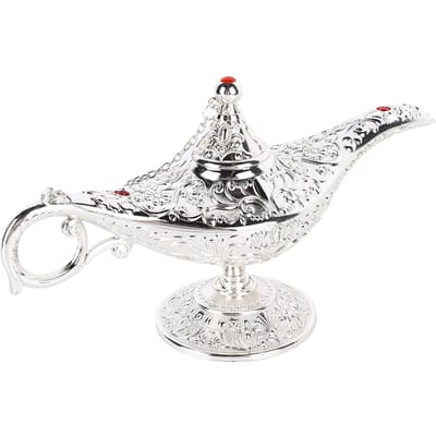 Lampe Arabe Vintage Métal Ornement de Table Lampe Décoration pour Salon Fête Bureau Argent argenté