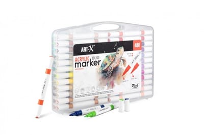 Rich Twinmarkers Acryl Markerset set van 48 – Dubbele Punt 1 mm & 6 mm – Sneldrogend, Waterbasis, Niet-giftig – Ideaal voor Tekeningen, DIY, Scrapbooking & Creatieve Projecten – 48 Kleuren