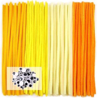 100 Stuks Schoonmaakpijpen in 4 Gele Variaties voor Creatieve Knutselprojecten - Chenille Draad 30cm x 6mm met Zelfklevende Riemen voor DIY Decoratie