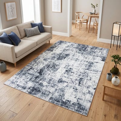 TAPISO Bari Vloerkleed Abstract Verweerd Patroon Antislip Tapijt Woonkamer Slaapkamer Blauw Donkergrijs Modern Design Oeko-Tex 80x150