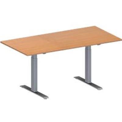 Schäfer Shop  Genius Vergadertafel MODENA FLEX, in hoogte verstelbaar, rechthoekige vorm, T-poot rechthoekige buis, B 1600 x D 800 mm, beukenpatroon