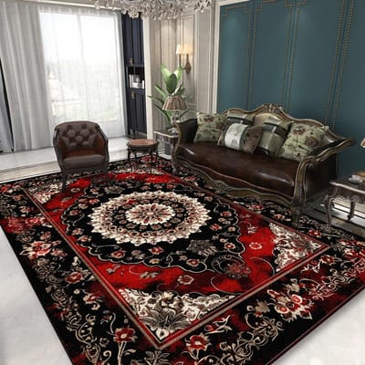 Luxe Tapijt in Europese Stijl voor Woonkamerdecoratie Zwarte Print Sofa Gebiedskleden 200x300 Huis Antislip Slaapkamer Vloermatten 60x90cm