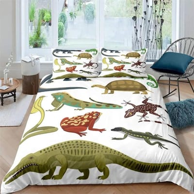 Hagedis Dekbedovertrek Set Reptiel Beddengoed Sets King Size voor Jongens Meisjes Pad Tropisch Dier Paars Bloemen Exotisch Dekbedovertrek 70x133cm 2pcs white