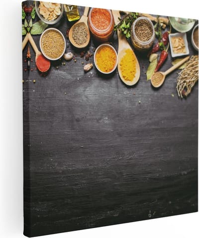 Artaza Canvas Schilderij Specerijen - 30x30 cm - Klein - Keuken Wanddecoratie - Muurdecoratie Kruiden - Kamer Accessoires