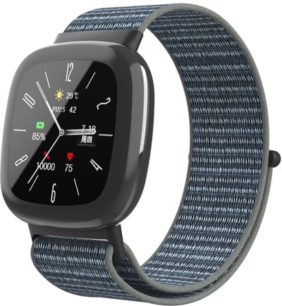 Strap-it Smartwatch bandje nylon met klittenband - Geschikt voor Fitbit Versa 4 / Fitbit Sense 2 - grijs-groen