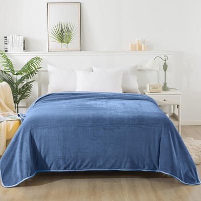 Famanu - Coperta Plaid Pile, Coperta Matrimoniale 220 x 240 cm Flanella, Coperta Divano Super Grande Caldo Morbida – Blu lavato