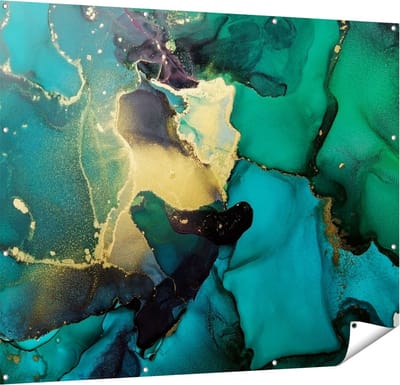 Gards Tuinposter Abstracte Kunst - Groen met Goud - 150x120 cm - Tuindoek - Tuindecoratie - Wanddecoratie buiten - Tuinschilderij