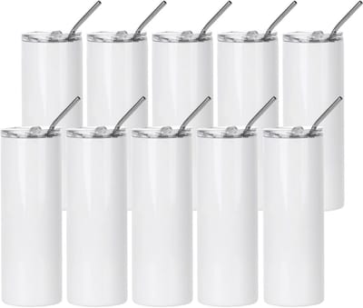 20 oz sublimatie tumbler beker met deksel en metalen rietje - 600 ml dubbelwandige roestvrijstalen beker - geschikt voor sublimatie - geschikt voor warme en koude dranken - perfect voor aangepaste ontwerpen en persoonlijke geschenken