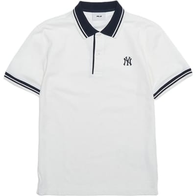 MLB New York Yankees Logo de la Marque Pull Cool Polo à Manches Courtes Droites Hauts Unisexe Ivoire 3APQB0253-50IVS XS white