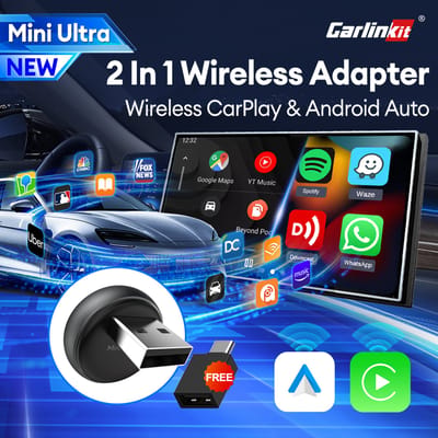 2026 CarlinKit 5.0 Mini Ultra 3 CarPlay Android Auto draadloze adapter 2.4G & 5.8GHz WiFi BLE OTA upgrade voor OEM auto Plug and Play