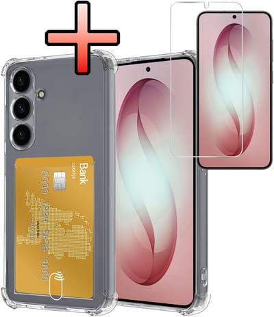 Hoesje - Geschikt voor Samsung Galaxy S26 - Met Screenprotector - En Pashouder - En Kaarthouder - Telefoon Hoes Shockproof - Siliconen Case - Back Cover - Shock Proof - Pasjes Houder - Transparant