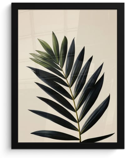 Poster in lijst - Fotolijst 30x40 cm - Posters - Palmblad - Donkere bladen - Subtiel - Posterlijst zwart - Decoratie - Wanddecoratie woonkamer - Muurdecoratie slaapkamer