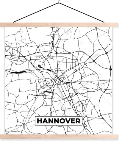 Posterhanger incl. Poster 40x40 cm - Schoolplaat - Hannover - Plattegrond - Kaart - Stadskaart - Textielposter - Blanke latten - Stadskaart