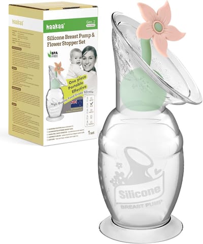 Handmatige borstkolf met bloemenstopset - Siliconen handpomp met zuigbasis - BPA-vrij 150 ml